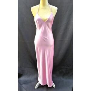 Nwt ZARA Pink Satin Tie Back V-Neck Lined Halter Body Con Party Midi Dress Gown